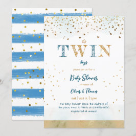 Twin Blue Gold Glitzer Simple Baby Boy Dusche Einladung