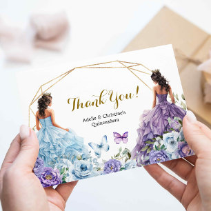 Twin Blue und Lila Rose Princesses Quinceañera Begleitkarte
