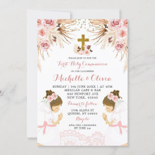 Twin Blush Pink Boho Pampas Erste Heilige Kommune Einladung
