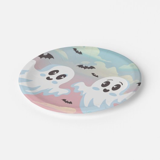 Twin Boos Halloween-Kinderdusche Pappteller (Schrägansicht)