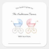 Twin boy and girl Baby Shower bookplate Quadratischer Aufkleber (Vorderseite)