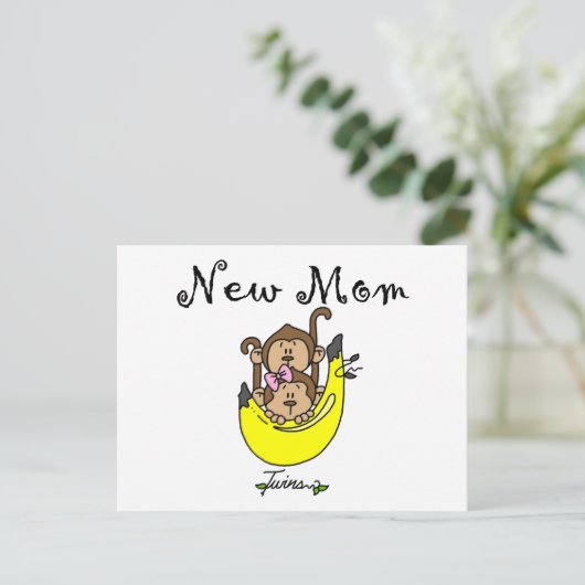 Twin Boy and Girl Junge Mutter Tshirts Postkarte (Stehend Vorderseite)