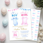 Twin Boy and Girl Pink Blue Baby Dusche Einladung