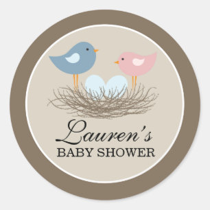 Twin Boy Baby Bird's Nest Baby Shower Runder Aufkleber