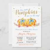 Twin Boy Baby Dusche zwei kleine Pumpkins blau Einladung (Vorderseite)