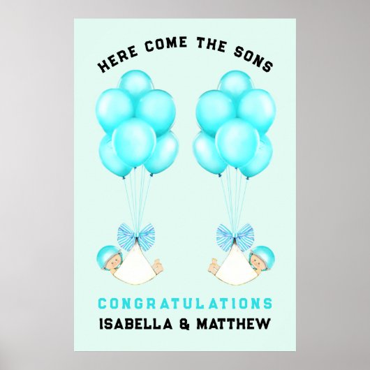 Twin Boy Baby Shooter Glückwunschs Poster (Vorne)