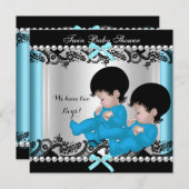 Twin Boy Baby Shower Blue Niedlich Baby Boys Einladung (Vorne/Hinten)