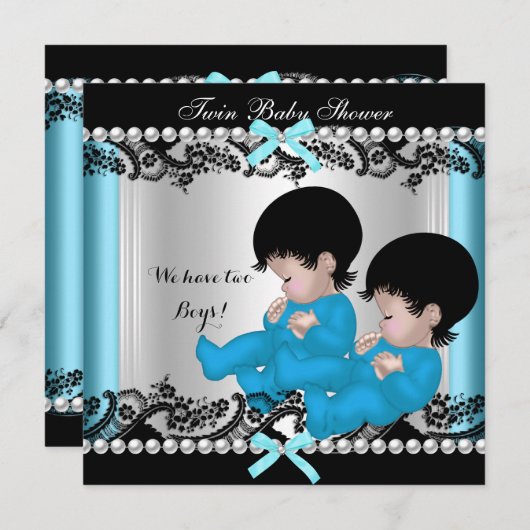 Twin Boy Baby Shower Blue Niedlich Baby Boys Einladung (Vorne/Hinten)