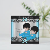 Twin Boy Baby Shower Blue Niedlich Baby Boys Einladung (Stehend Vorderseite)