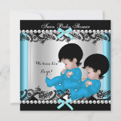 Twin Boy Baby Shower Blue Niedlich Baby Boys Einladung (Vorderseite)
