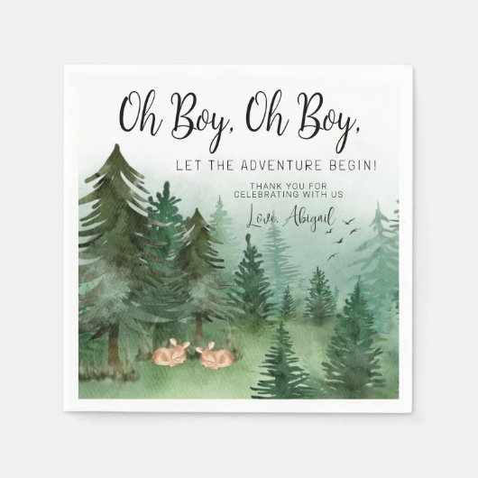 Twin Boy Deer Woodland Baby Dusche Serviette (Vorderseite)