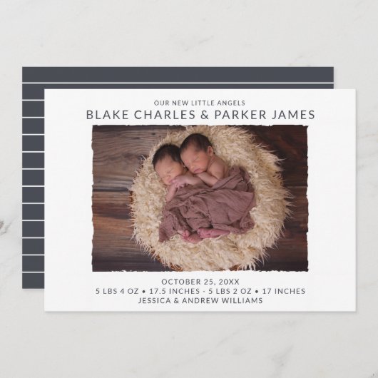 Twin Boy Foto Birth Ankündigung (Vorne/Hinten)