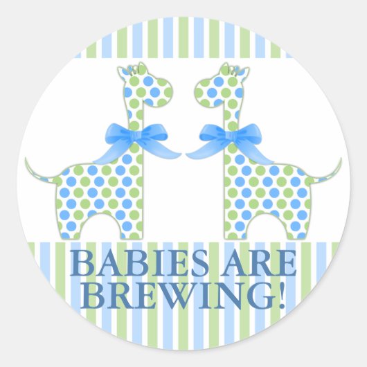 Twin Boy Giraffe Babies Brauen Babydusche Runder Aufkleber (Vorderseite)