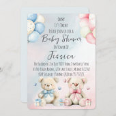 Twin Boy & Girl Bear Baby Shower Invitation Einladung (Vorne/Hinten)