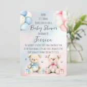 Twin Boy & Girl Bear Baby Shower Invitation Einladung (Stehend Vorderseite)