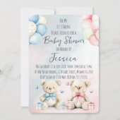 Twin Boy & Girl Bear Baby Shower Invitation Einladung (Vorderseite)