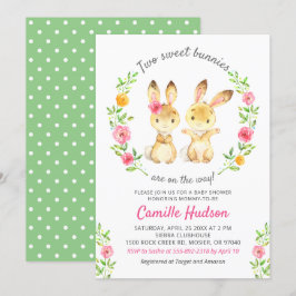 Twin Boy Girl Blumenkolorful Bunny Baby Dusche Einladung