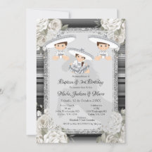 Twin Boy Girl Brown & White Taufe & 3. Geburtstag