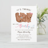 Twin Boy Girl Cub Bear Baby Dusche Einladung (Stehend Vorderseite)