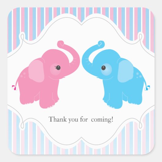 Twin Boy & Girl Elephant Baby Shower Sticker (Vorderseite)