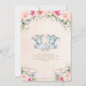 Twin Boy Girl Elephant Pink Floral Tee Babydusche Einladung (Rückseite)