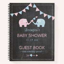 Twin Boy Girl Elephants Baby Shower Gästebuch | Notizbuch
