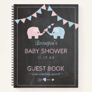 Twin Boy Girl Elephants Baby Shower Gästebuch Notizbuch