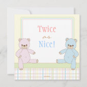 Twin Boy Girl Teddy Bears Babydusche Einladung (Rückseite)