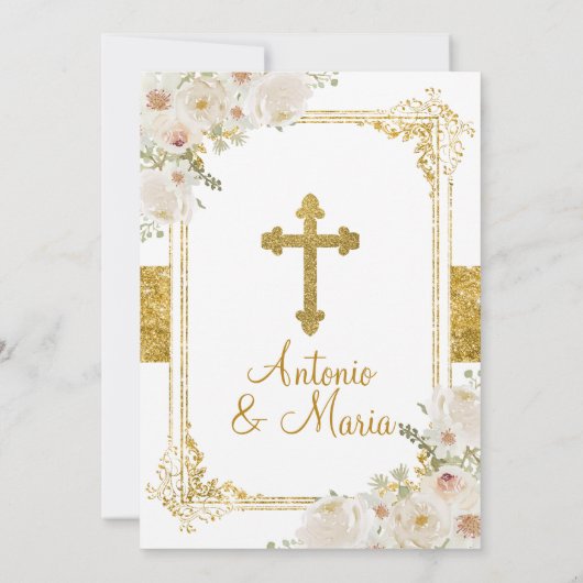 Twin Boy & Girl White Blume 1. Einladung (Rückseite)