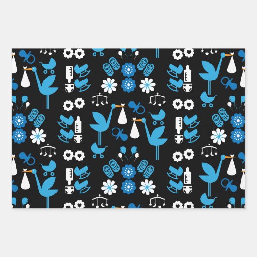 Twin Boy Stalk Delivery Blue Geschenkpapier Set (Vorderseite)
