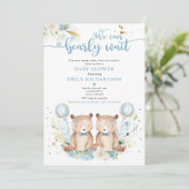 Twin Boy Teddy Bear wir können frühzeitig warten Einladung (Stehend Vorderseite)