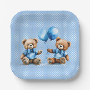Twin Boy Teddy Bears auf Polka Dots Pappteller