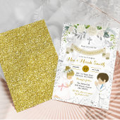 Twin Boy und Blonde Girl Kneeling Erste Kommune Einladung