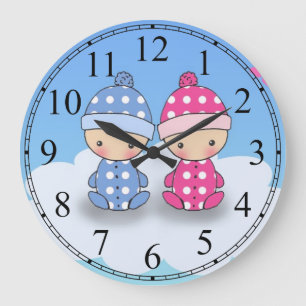 Twin Boy und Girl Baby Polka Dot Wall Clock Große Wanduhr