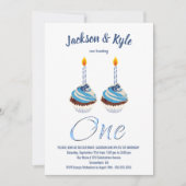 Twin Boys 1. Geburtstag Blue Cupcake Party Einladung (Vorderseite)