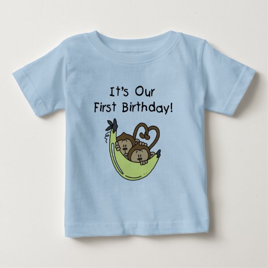 Twin Boys 1st Birthday Monkey Tshirts und Geschenk (Vorderseite)