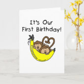 Twin Boys 1st Birthday Monkey Tshirts und Geschenk Karte (Gelbe Blume)