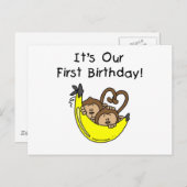 Twin Boys 1st Birthday Monkey Tshirts und Geschenk Postkarte (Vorne/Hinten)
