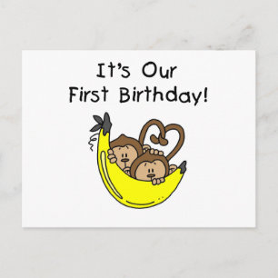 Twin Boys 1st Birthday Monkey Tshirts und Geschenk Postkarte