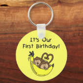 Twin Boys 1st Birthday Monkey Tshirts und Geschenk Schlüsselanhänger (Vorderseite)