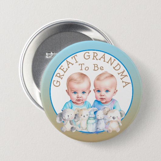 Twin Boy's Baby Dusche große Oma, um zu sein Button (Vorne & Hinten)