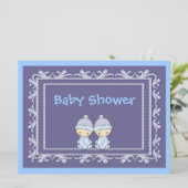 Twin Boys Baby Dusche Invite Blue Einladung (Stehend Vorderseite)