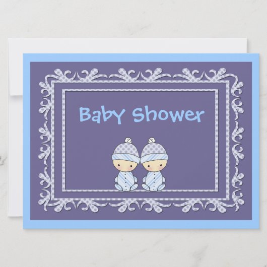 Twin Boys Baby Dusche Invite Blue Einladung (Vorderseite)