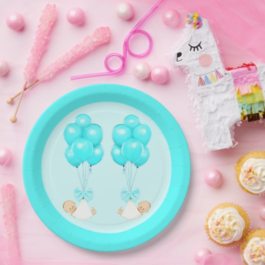 Twin Boys Baby Dusche Pappteller (Party)