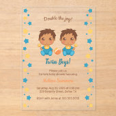 Twin Boys Baby Dusche Transparent 2 Acryleinladungen (Vorderseite)