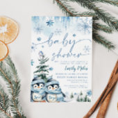 Twin Boys Baby Dusche Winter Pinguin Blue Einladung