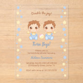 Twin Boys Baby Shower Transparent Acryleinladungen (Vorderseite)