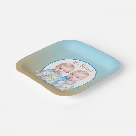 Twin Boy's Baby Shower Watercolor Animals Pappteller (Gewinkelt)