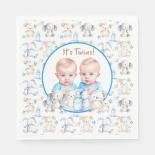 Twin Boy's Baby Shower Watercolor Animals Serviette