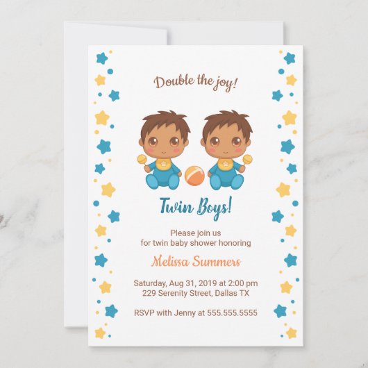 Twin Boys Babydusche 2 Einladung (Vorderseite)